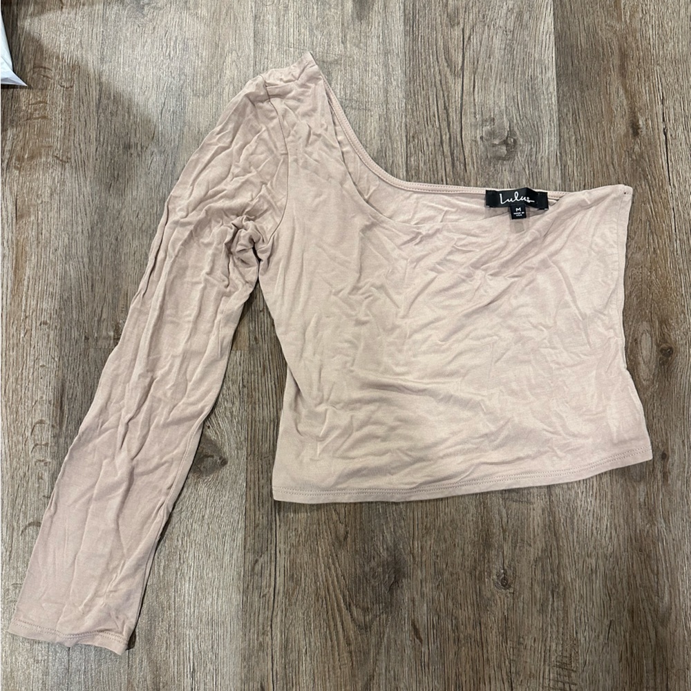Lulus Tan One Sleeve Blouse